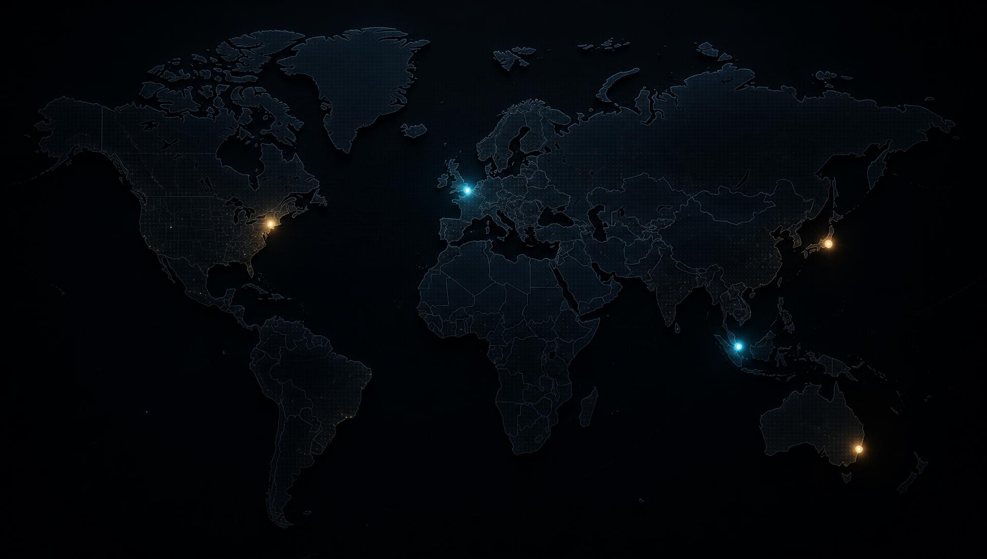 Stylised dark world map showing the countries people are browsing from right now